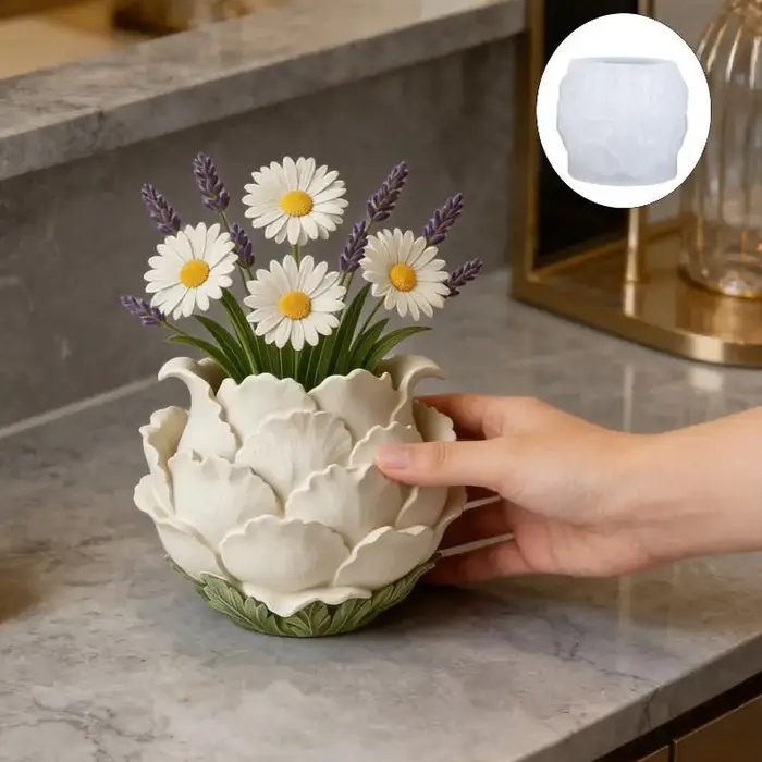 Moule en silicone pour pots en forme de pétales de pivoine 3D