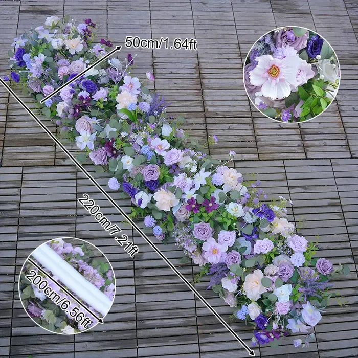 H865324 violet Rose verdure fleur rangée canapé coureur mariage toile de fond arc carré Arrangement 