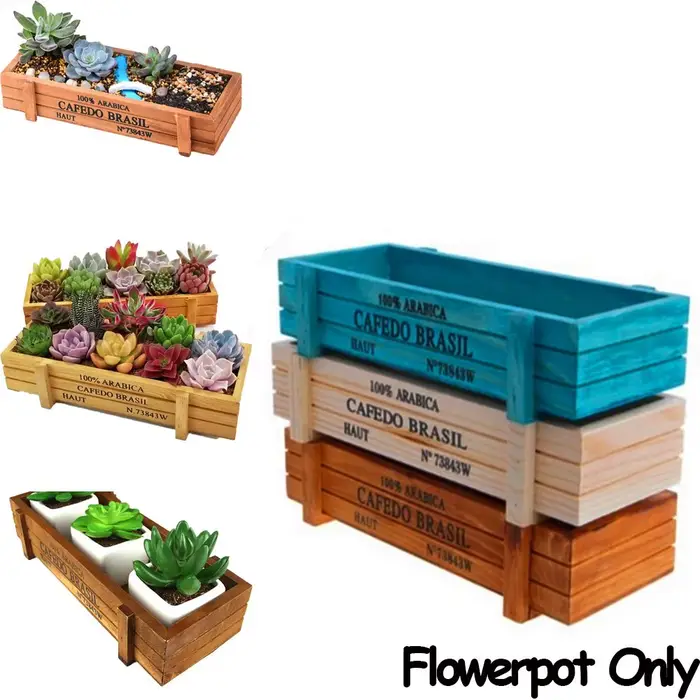 1 pot décoratif en bois pour plantes succulentes
