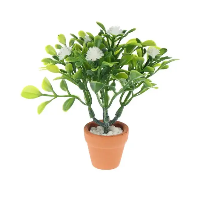 Miniature de fleur blanche et de plante verte en pot, Bonsaï, Ornement artisanal DIY pour maison de 