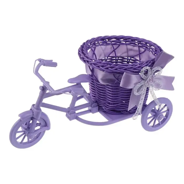Panier de fleurs de vélo en rotin, Vase de fleurs tissé, Tricycle, jardinière, support de plantes no