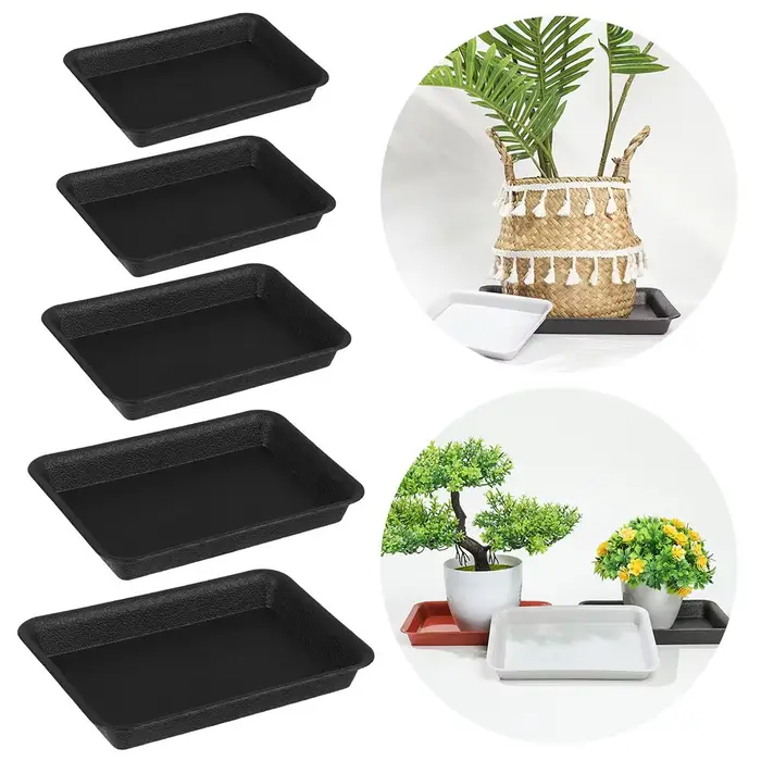 Pot de fleur en plastique pour l'intérieur et l'extérieur, plateaux d'égouttement, plante rectangula