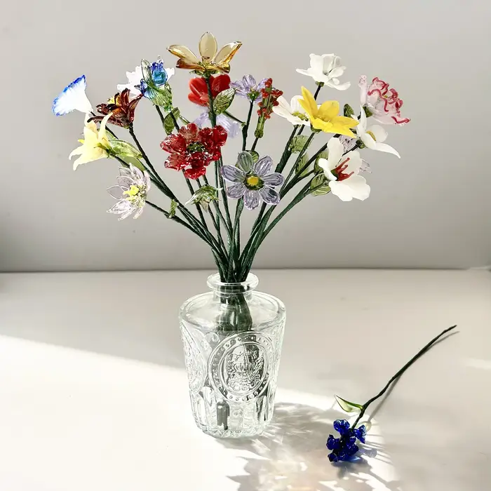 Bouquet en verre fait main, fleurs éternelles colorées et simples, style rétro français, décoration de maison, vase de bureau, cadeau spécial