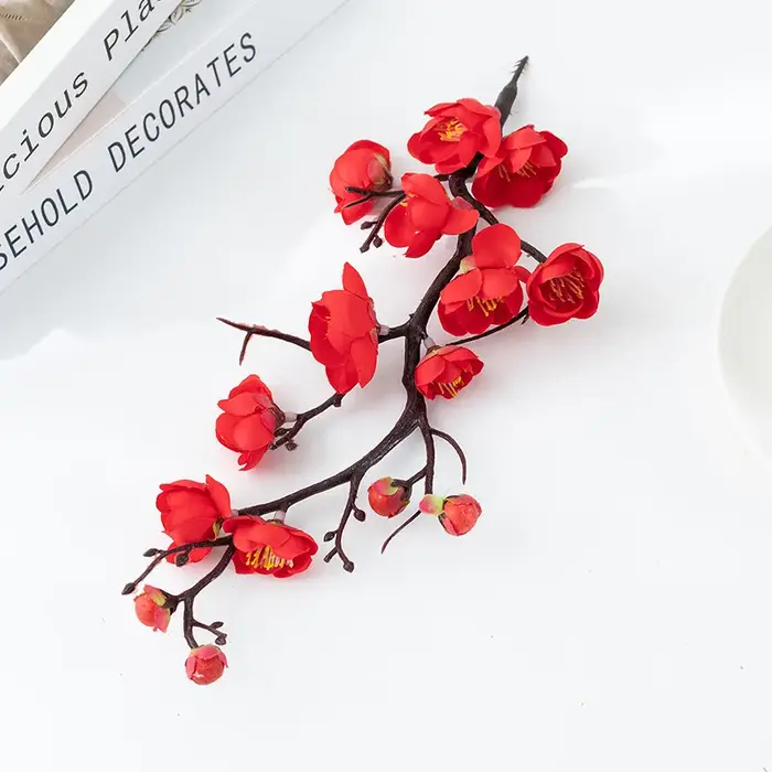 Bonsaï fleurs de prunier en soie, plante artificielle, fausses fleurs, Pot de fleurs, Branches d'arb