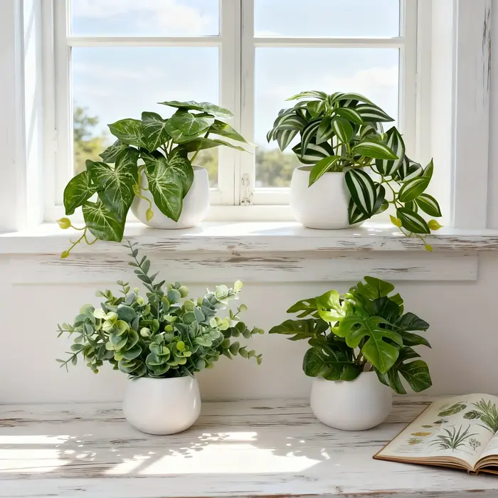 Plantes vertes artificielles en pot pour les rebords de fenêtre et les bureaux à domicile