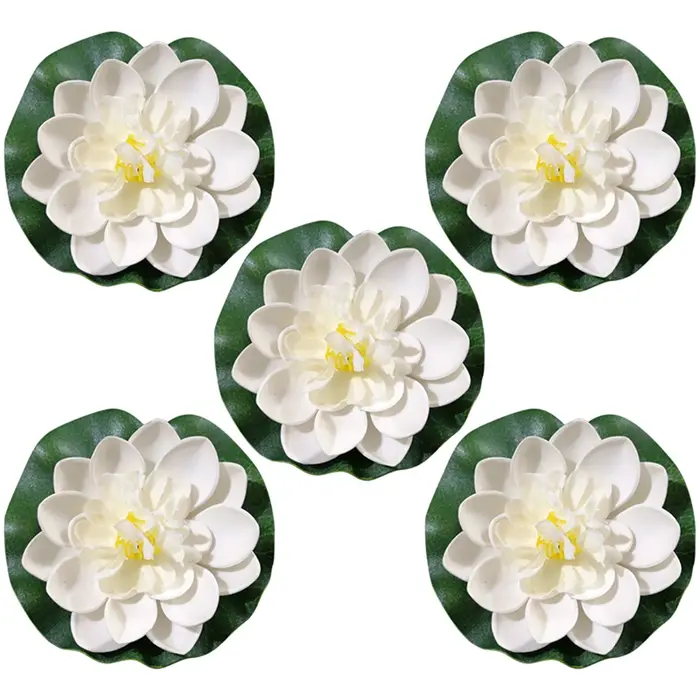 Lot de 5 fleurs de lotus artificielles de 10 cm, mini-plantes flottantes décoratives pour aquarium, 