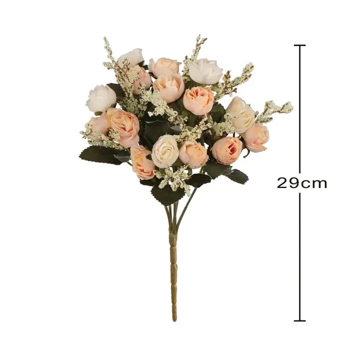 YO CHO Artificielle Soie Rose Fleur pour Fille Mariage Mini Bouquet DIY Home Party Décoration 15 Têtes Champagne Bleu