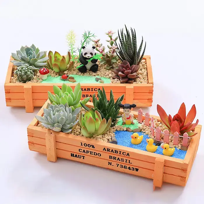 Jardinière en bois rustique pour plantes succulentes
