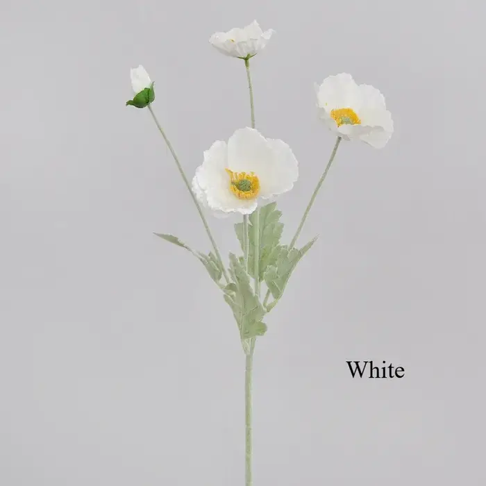 Fleur artificielle de pavot floqué pour la décoration intérieure de la maison, ornement de mariage, 