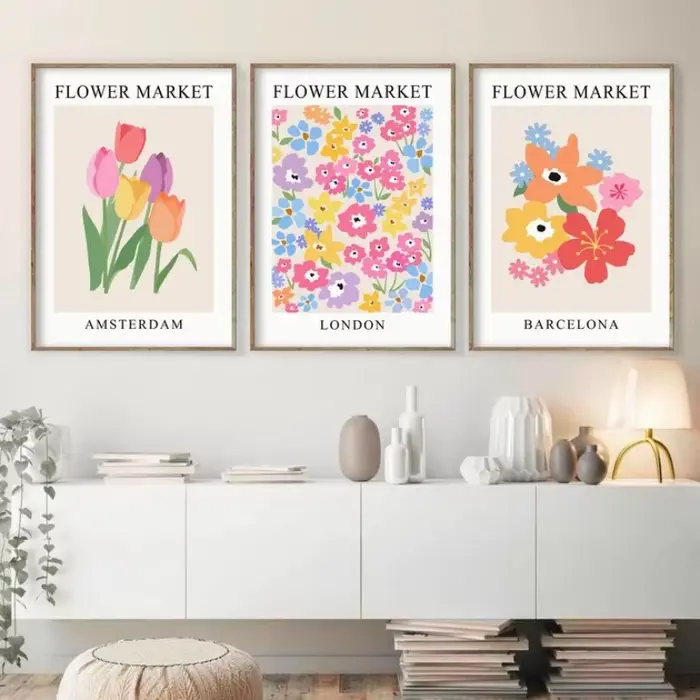 Affiche de ville de marché de fleurs florales abstraites