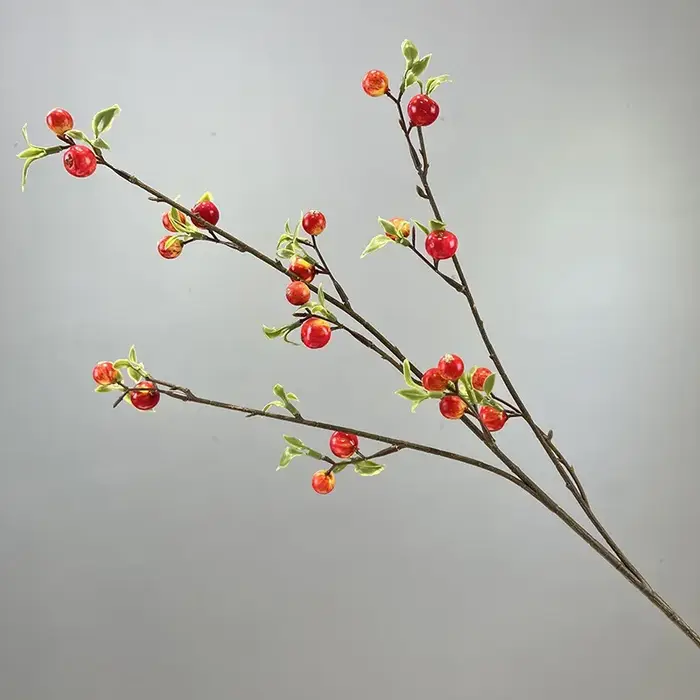 Plante verte en caoutchouc souple pour la décoration de la maison, simulation de petite pomme, branche de baie, floral, richesse artificielle, balcon