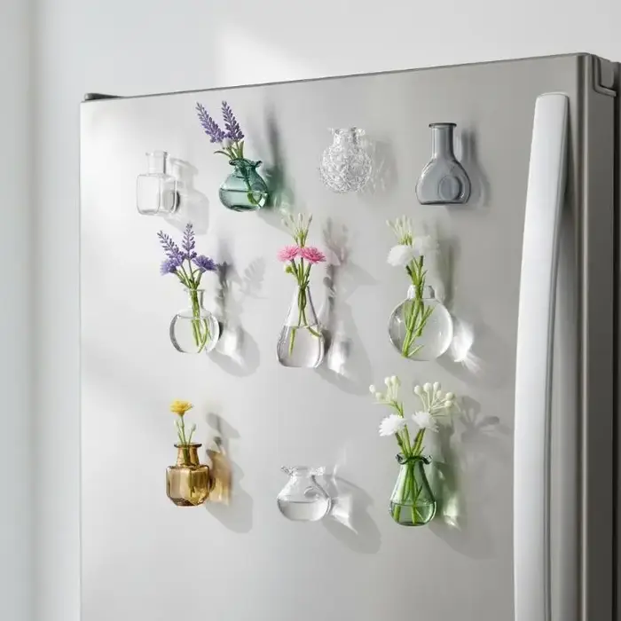 Ensemble de vases en verre magnétiques - Mini pots à plantes aimantés pour réfrigérateur - Porte-fleurs décoratif pour la maison et le bureau