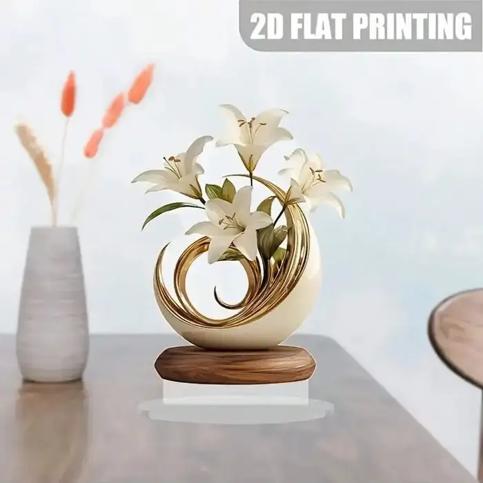 Ornement de décoration de bureau floral 20x20cm en acrylique 2D plat