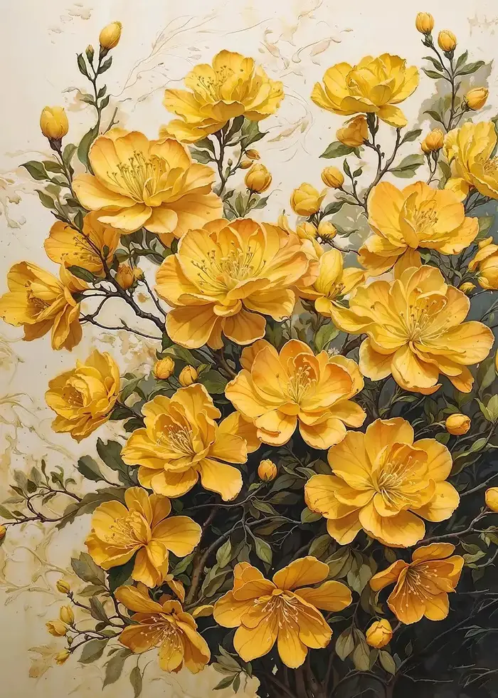 Bouquet de fleurs dorées, arbre, Orange, rose, peinture sur toile, affiche imprimée, tableau d'art m