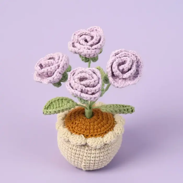 Fil Crochet4Artificial Rose plante en pot cadeau de saint valentin décoration de mariage décor à la maison accessoire de photographie