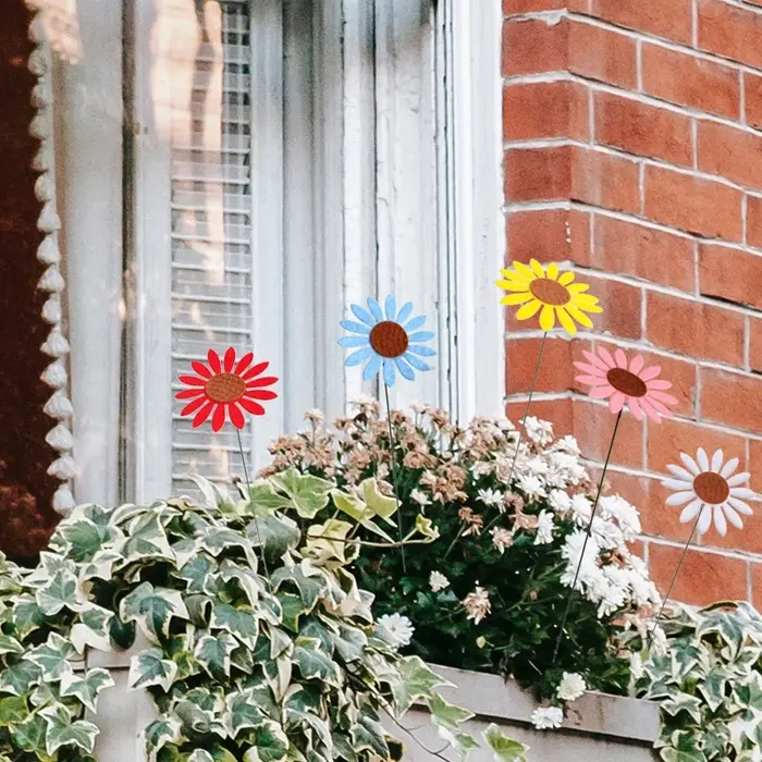 Piquets de jardin tournesol en métal Vintage