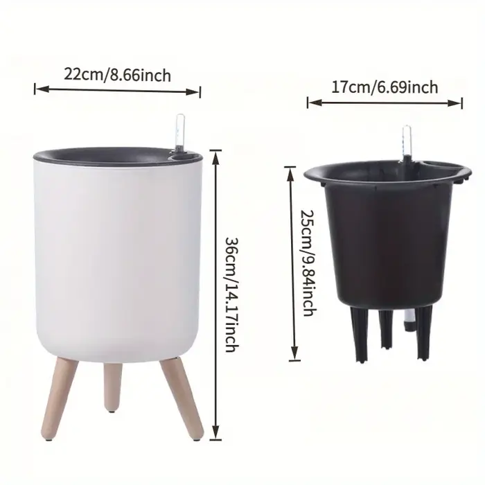 Jardinière auto-arrosante minimaliste nordique, pieds en bois blanc, pot de plante multifonctionnel pour balcon et bureau
