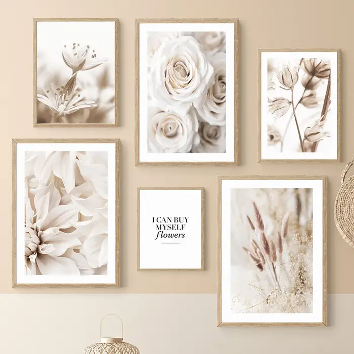 Impression sur toile d'art mural minimaliste avec des fleurs blanches de pissenlit