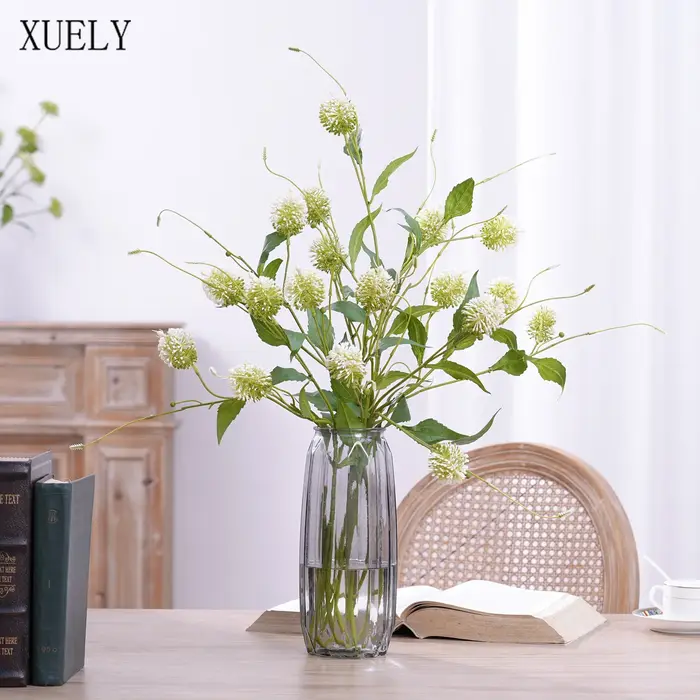 X1015 Branche Artificielle Plante Verte Chrysanthème Fleur Blanche Décoration de Table Maison Vase Composition Florale