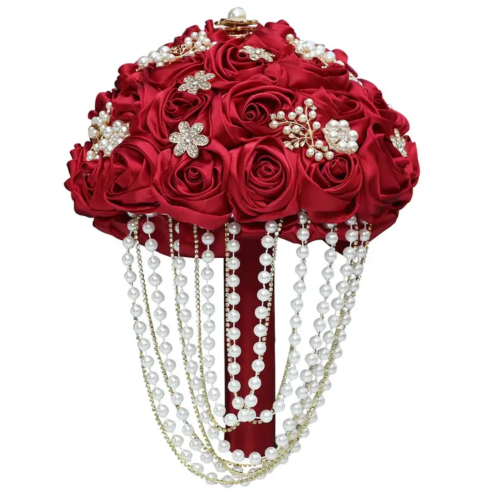 Kyunovia Bouquet de Mariage Personnalisé de Qualité Supérieure en Ivoire avec Broche, Fleurs de Perl