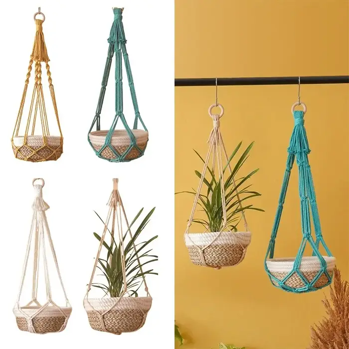 Porte-plantes en macramé pour salon intérieur