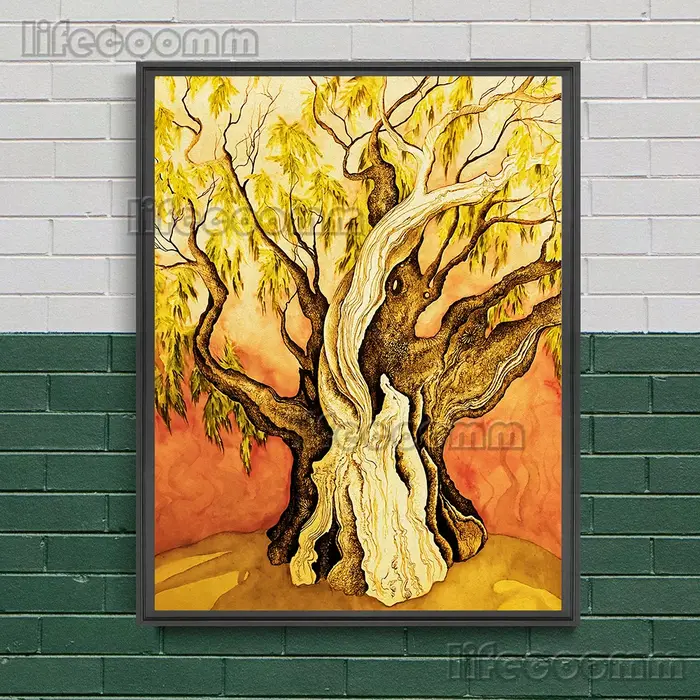 Toile d'art mural Vintage, l'arbre maléfique avec une Grimace, peinture le cœur des arbres et des pl