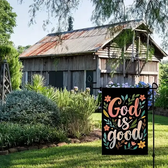 VIKAMA Paroles divines « Dieu est bon » Drapeau de jardin coloré jardin cour arrière-cour chrétien étaler une belle testimonie