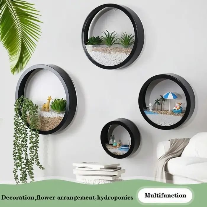Décoration murale Arrangement de fleurs mural sans poinçonnage Pot de fleur ornements plante conteneur Pot