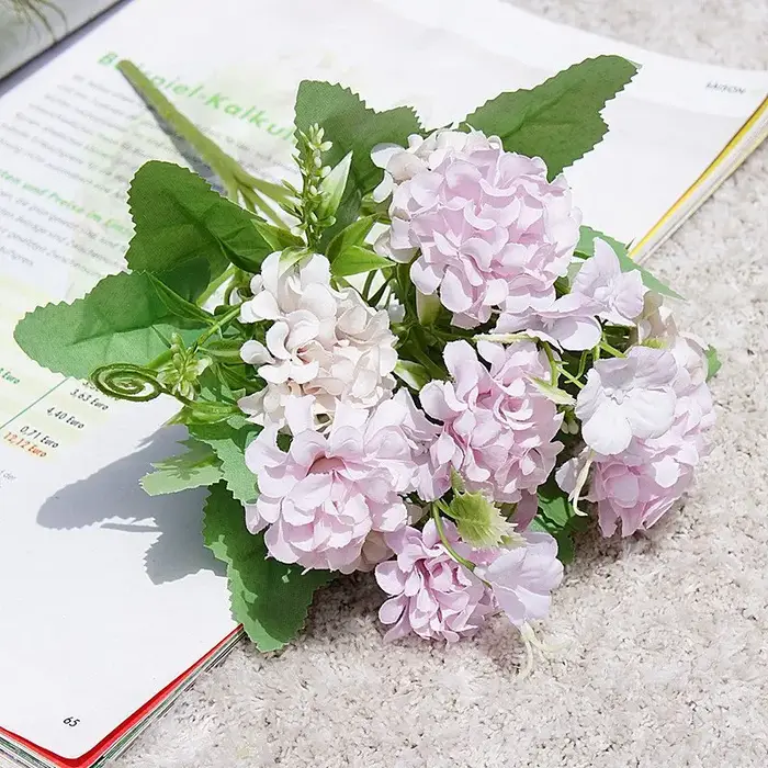 Fleur artificielle 5 Fourche Bouquet De Soie Oeillet Printemps Boule Chanceux Simulation Faux Maison Doux Robe Paysage