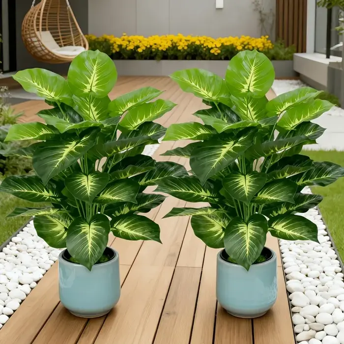 2 Grands Palmiers Artificiels Dieffenbachia à Feuilles Jaunes Réalistes, en Plastique Durable, Adapt