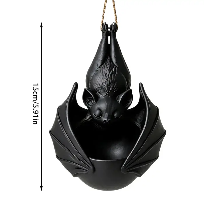 Jardinière suspendue gothique en forme de chauve-souris, pot de fleurs créatif en plastique, pot mural fantaisiste noir, décorations de jardin