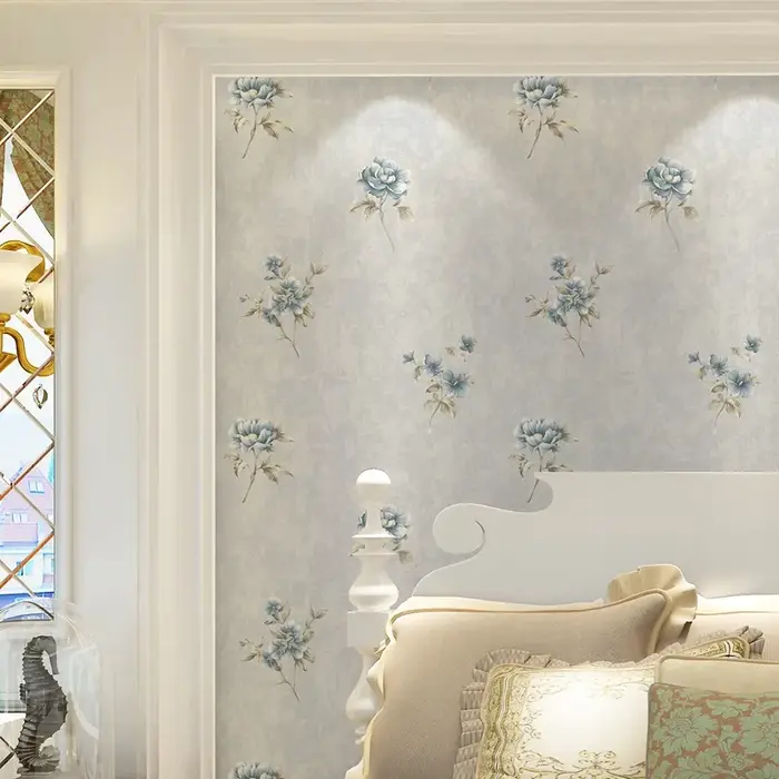 Papier Peint Non Tissé Motif Fleurs Déchirées pour Chambre, Salon, Fond de Décoration Murale Rose et Bleu, Décoration Intérieure