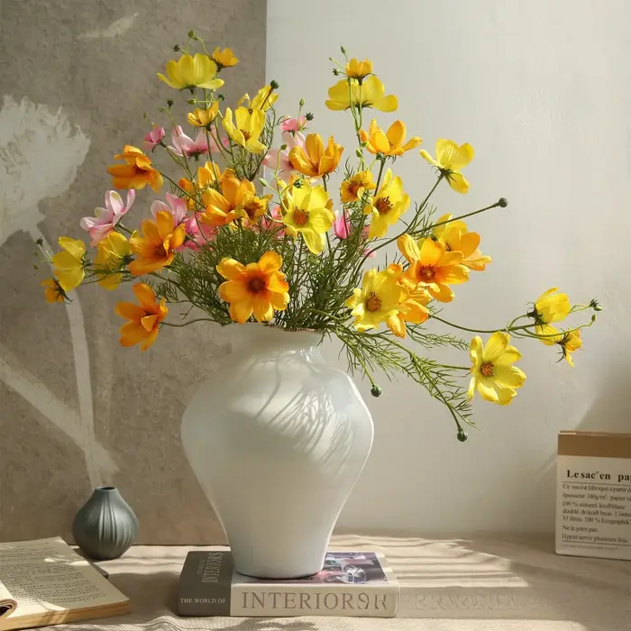 12 pièces de fleurs artificielles en soie de simulation de coreopsis