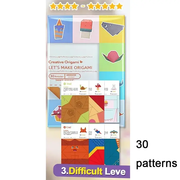 Kit d'origami avec 30/96 feuilles de papier et livre de guide