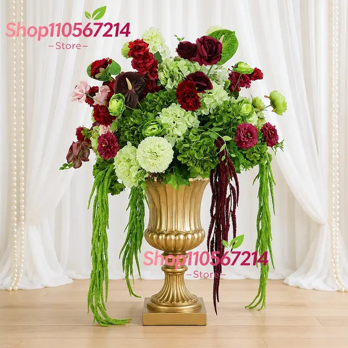 Arrangement floral artificiel vert sauge bordeaux, centre de table de mariage, bouquet de roses en s
