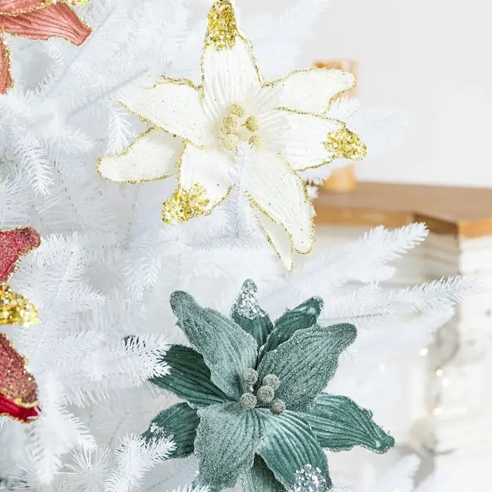 Fleur de noël artificielle en Faux velours avec paillettes