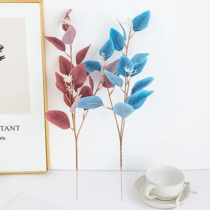 Plantes artificielles fausses feuilles trois volets Eucalyptus Bonsaï WeddingHome décoration intérieur table à manger