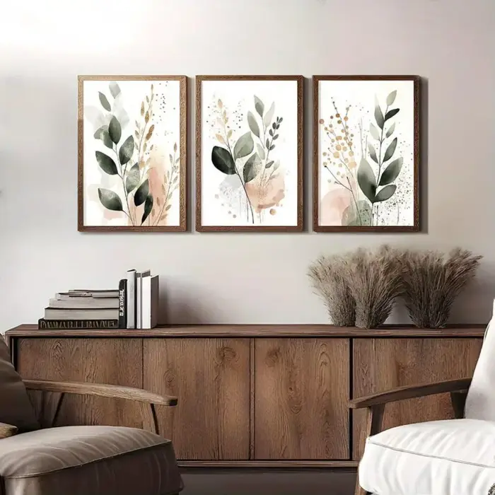 Lot de 3 affiches sur toile abstraites à thème végétal