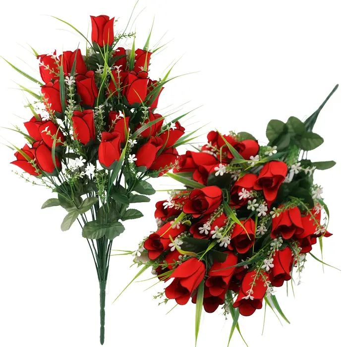Roses artificielles pour tombes - Fleurs commémoratives extérieures vibrantes et résistantes aux intempéries avec vase - Parfaites pour les tributs funéraires