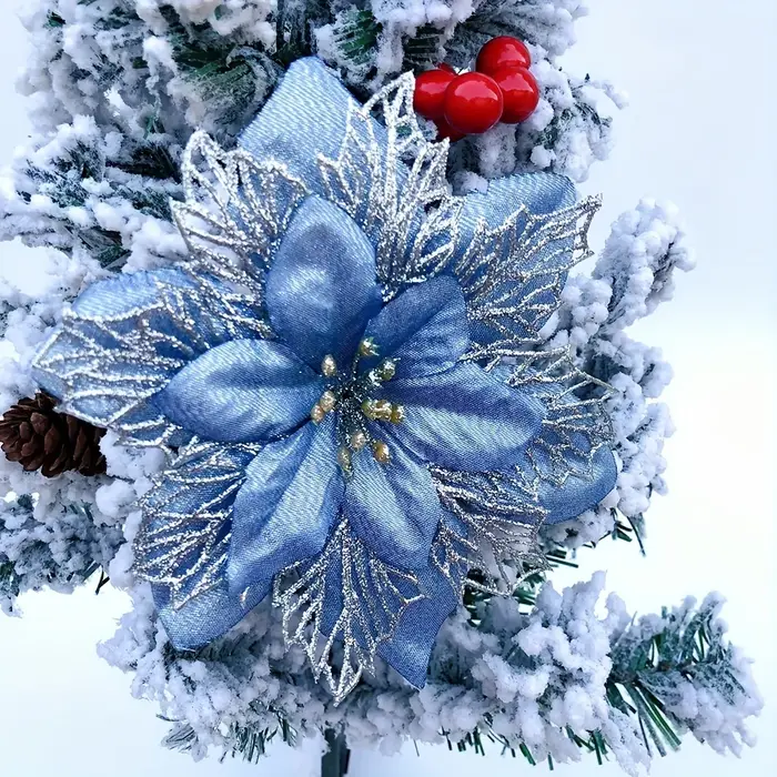 Paquet de 24 décorations de fleurs artificielles de noël Poinsettia en tissu pour arbre