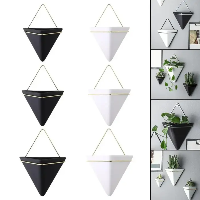 Jardinière suspendue triangulaire en céramique, jardinière intérieure et extérieure, décoration de maison pour fleur