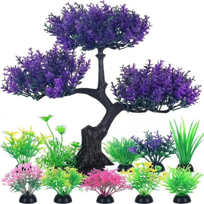 Plantes artificielles en plastique pour aquarium, plantes sous-marines réalistes, arbre à fleurs de 