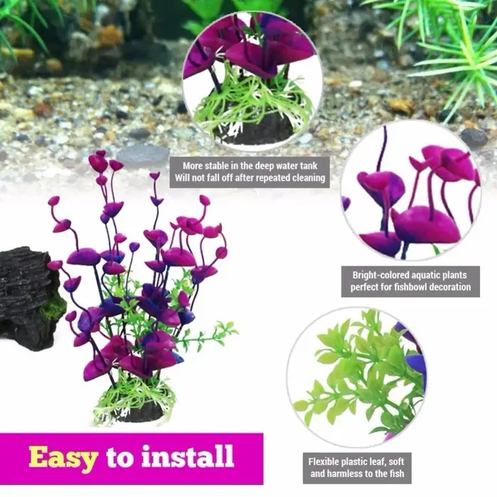 Fausse plante artificielle en plastique, fleur violette, plante d'aquarium artificielle, accessoires précieux de poisson, ornement de décoration, plante sous-marine