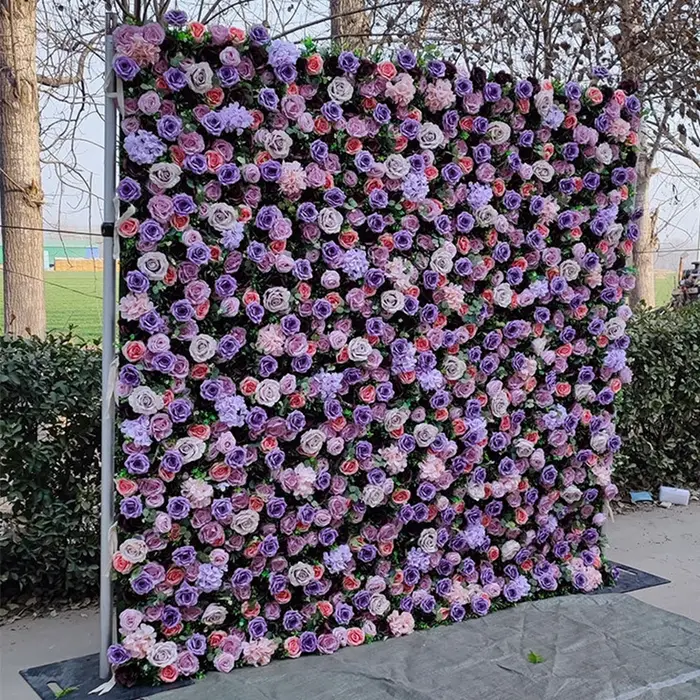 Rideau en tissu enroulable 5D Rose Hortensia Violet Lavande, Mur de fleurs, Décor de toile de fond de mariage, Mur végétal Milan Turf, Accessoires de fête