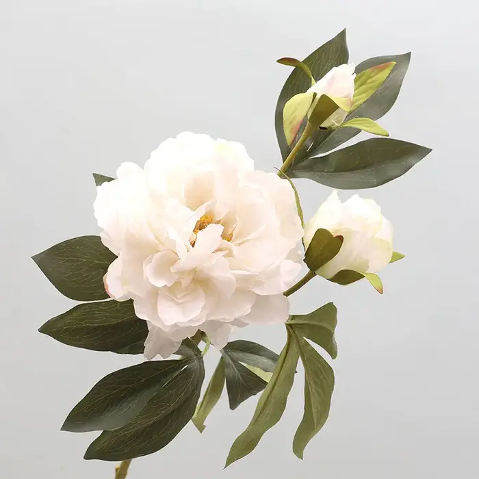 Branche de fleur de pivoine en soie blanche