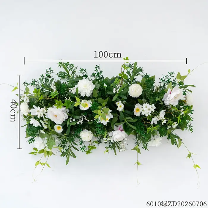Rangée de fleurs artificielles vertes et violettes pour allée de mariage, arrangement floral au sol, fleurs suspendues, décoration de fond pour jardin extérieur et fête