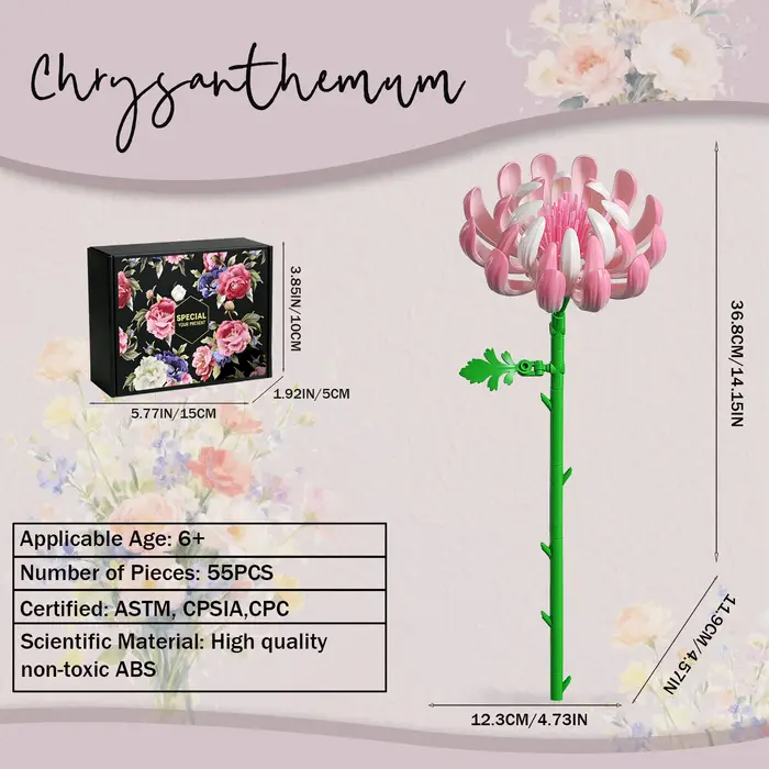 Bouquet de fleurs de chrysanthème rose en blocs de construction