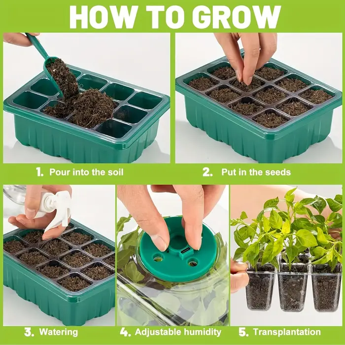 Lot de 1/2/3 plateaux de germination de graines à 12/24/36 alvéoles avec 8 lampes LED de croissance et dômes d'humidification, kit de démarrage pour plantes d'intérieur