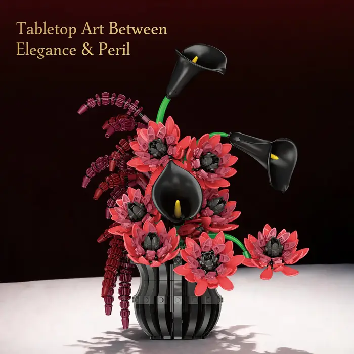 Bouquet de fleurs éternelles à construire avec blocs de construction, 885 pièces, accent romantique pour bureau, cadeau d'anniversaire ou de Saint-Valentin, décoration florale sans eau pour la maison
