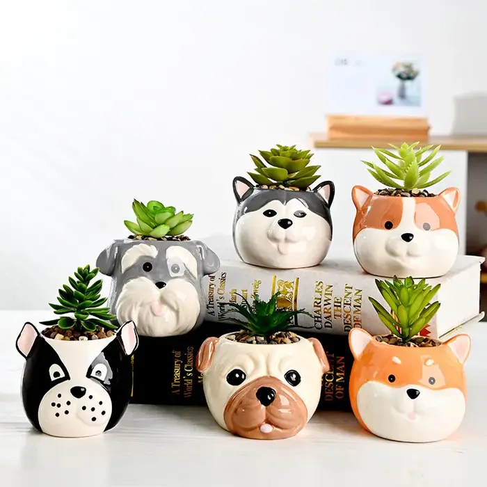 Pot de fleur succulente en céramique, chiot mignon, décoration de maison, ornement de bureau, Pot de plante animale, salon, jardin, bureau, décoration de Table